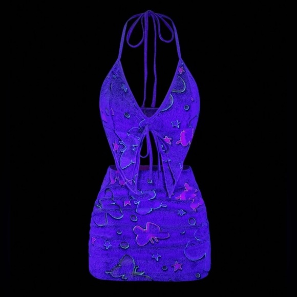 UV Reactive Fluffy Butterfly Festival Skirt Set - Picture 1 of 5